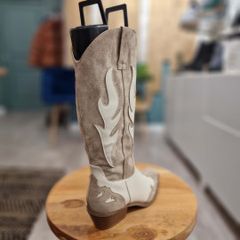 Santiag bi-matière beige