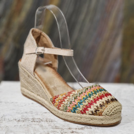 Sandale compensée multicolore