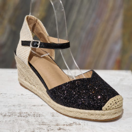Sandale compensée noir glitter