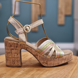 Sandale à talon multicolore