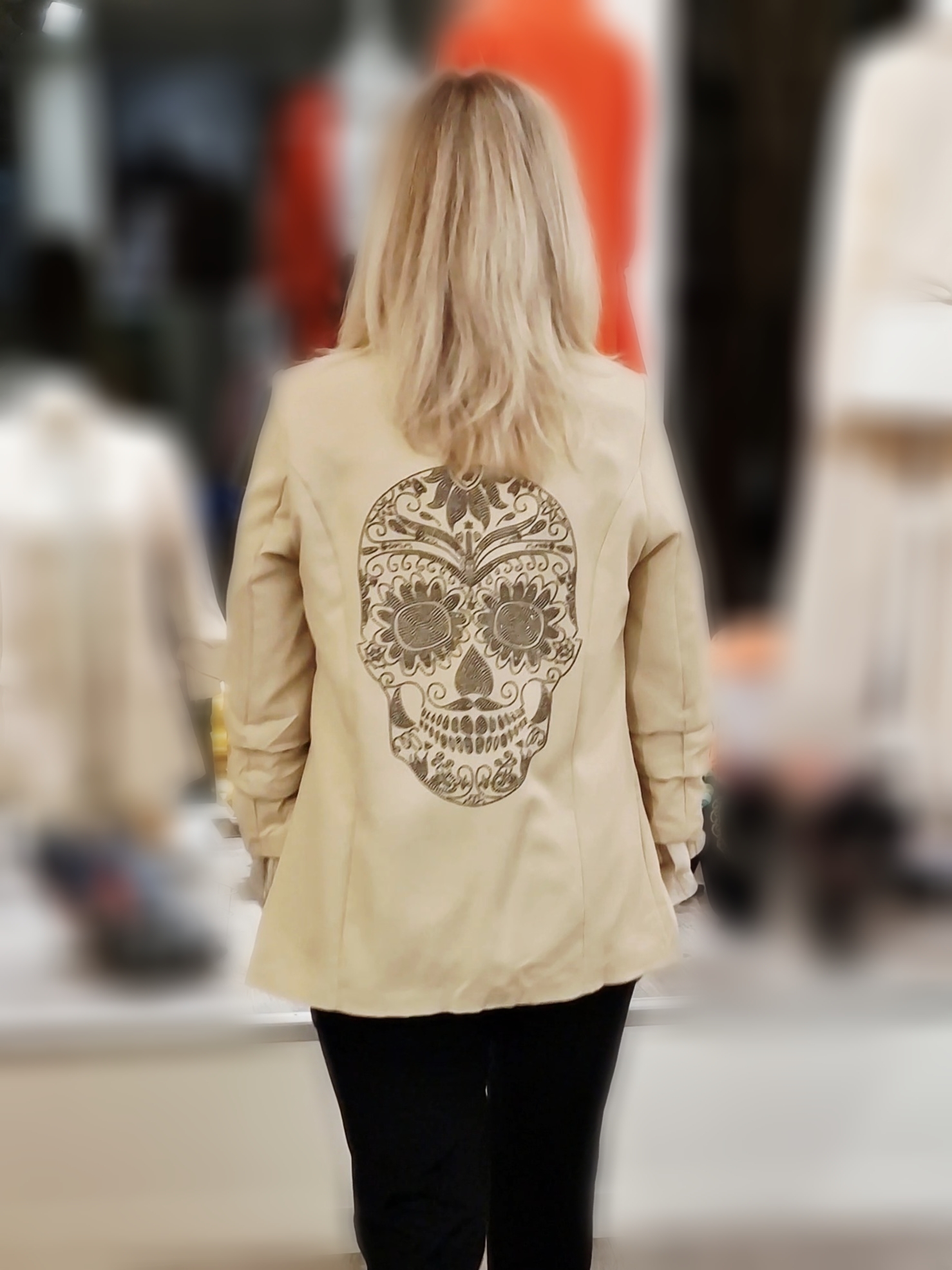 Veste beige Tête de Mort strass