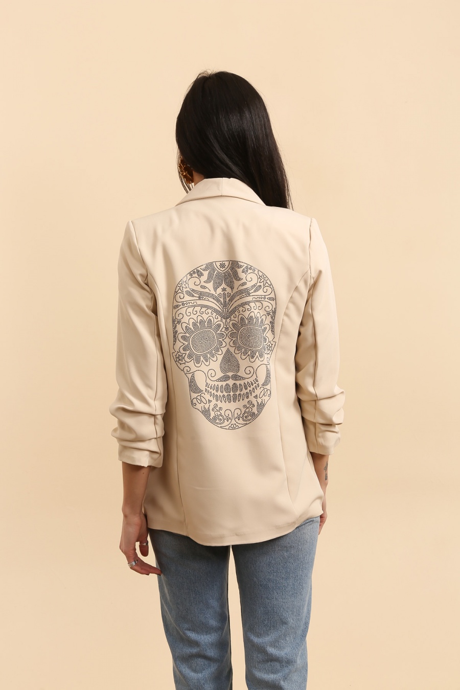 Veste beige Tête de Mort strass