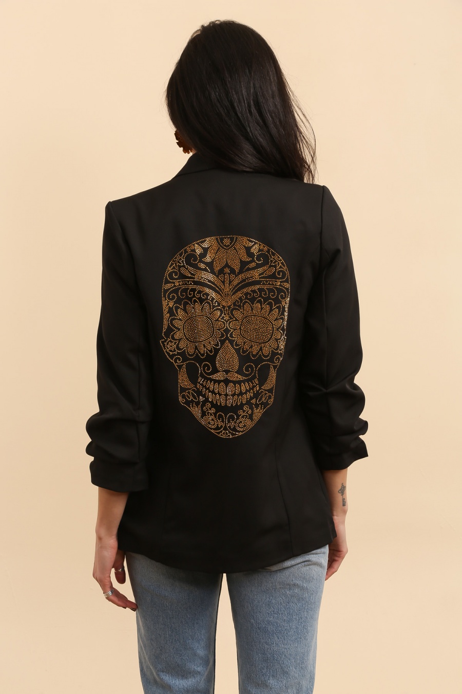 Veste noire Tête de Mort strass