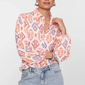 chemisier GEISHA orange bleu blanc avec un galon vitaminé tendance moderne chic et bohème reims paris