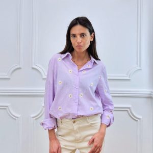 chemisier lilas avec des pâquerettes en coton reims paris laon