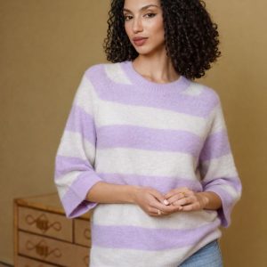 pull à rayures blanc et lilas cocooning moelleux bohème reims paris laon