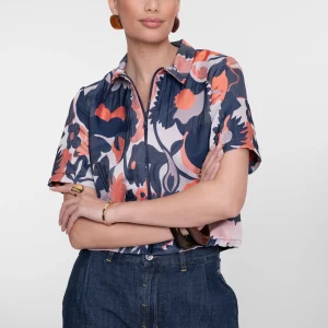 veste tapisserie orange et jean de la marque GEISHA