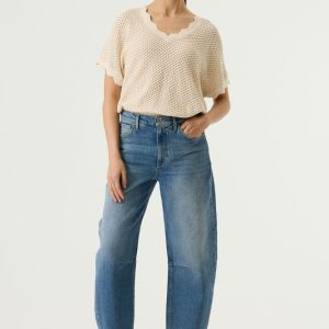 pull ajouré blanc cassé beige col V manches courtes reims paris laon soissons pulle d'été