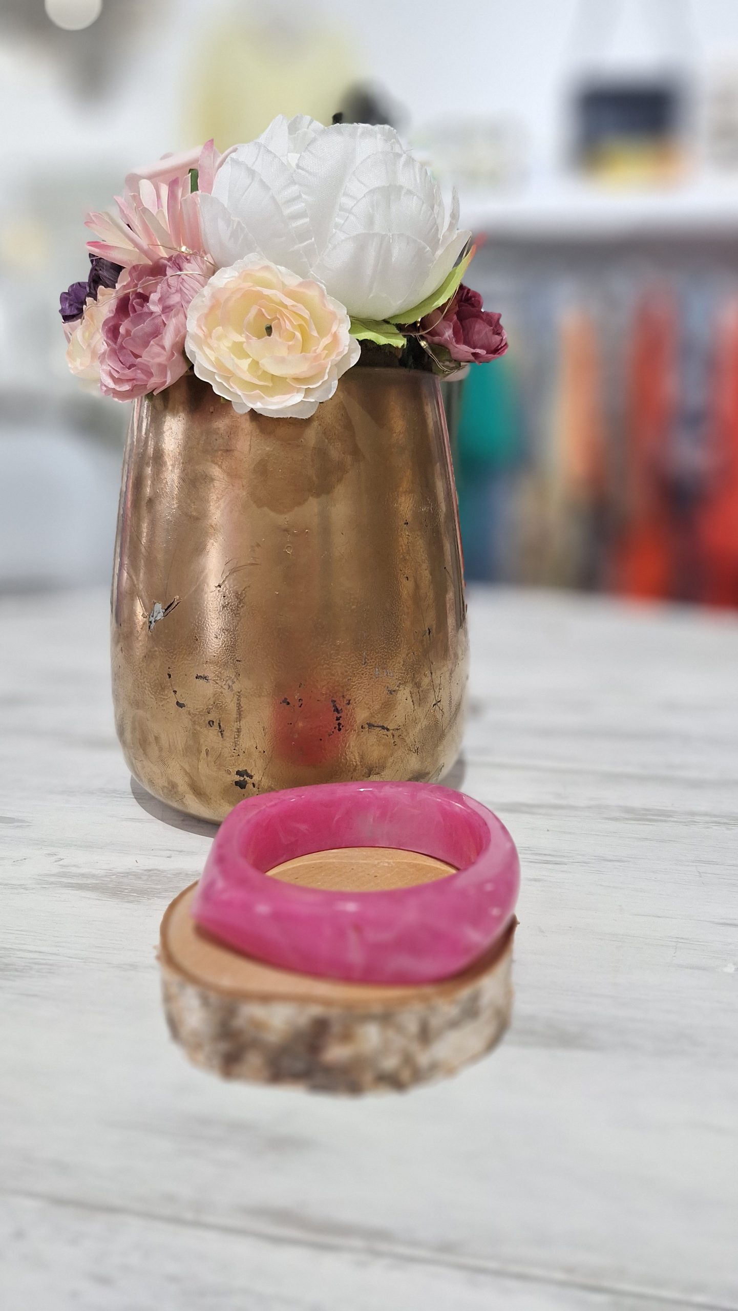 bracelet moyen octogonal rose marbré fantaisie été tendance chic looké reims paris laon