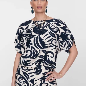 top délicat motif floral bleu marine et blanc cassé laon reims paris soissons