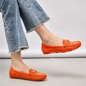mocassin orange aspect nubuck confortable et plat reims paris laon soissons