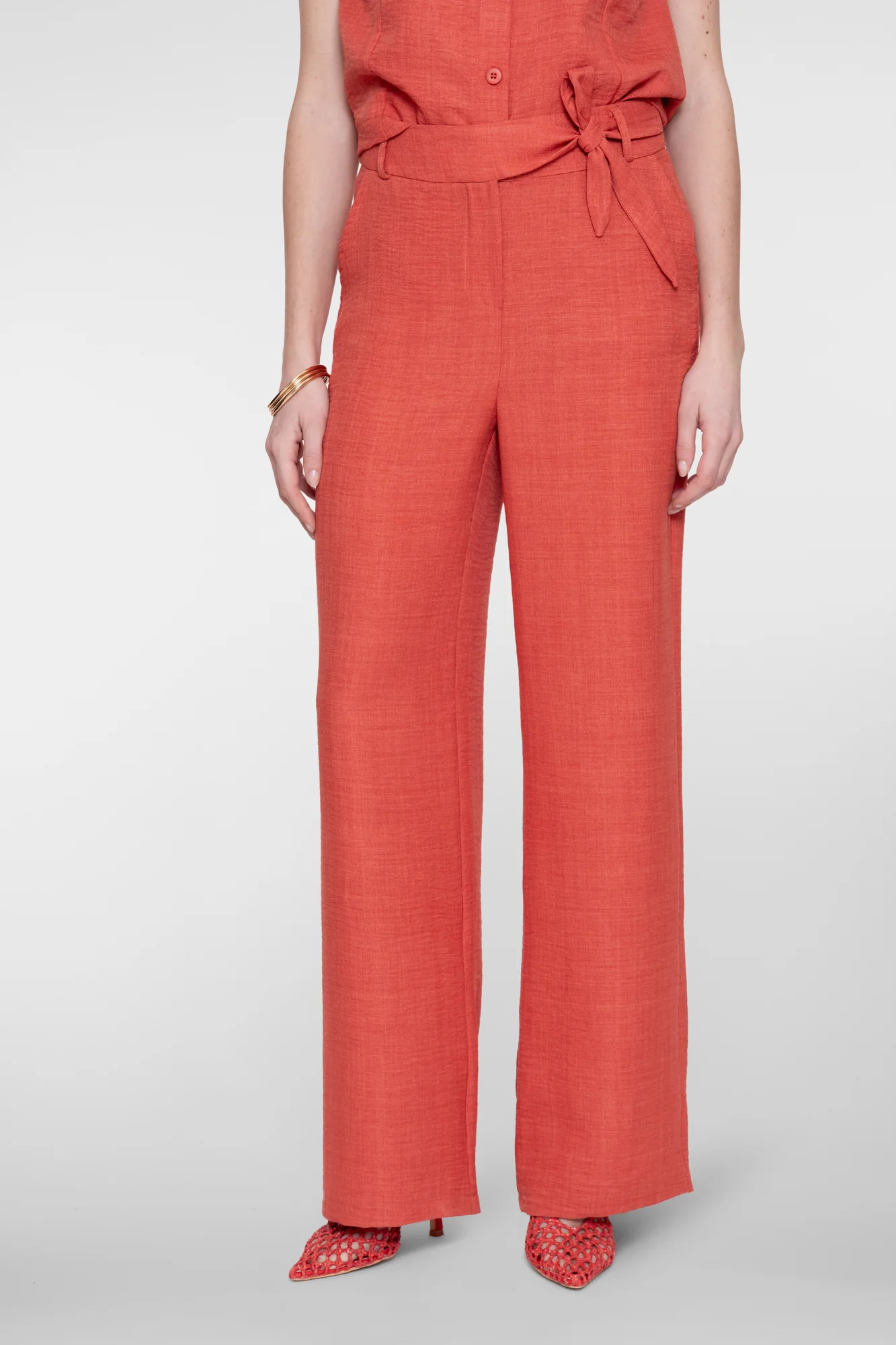 pantalon habillé orange terracota paprika chic avec ceinture intégrée laon reims paris soissons