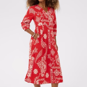 Robe midi rouge effet lin reims laon paris soissons
