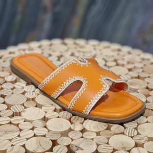 Mule claquette orange style Hermès avec couture