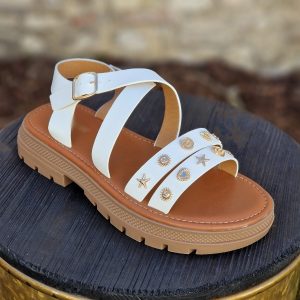 nu-pieds blanc avec ornement or