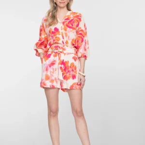 short en mousseline orange et rose de la marque geisha laon reims paris soissons