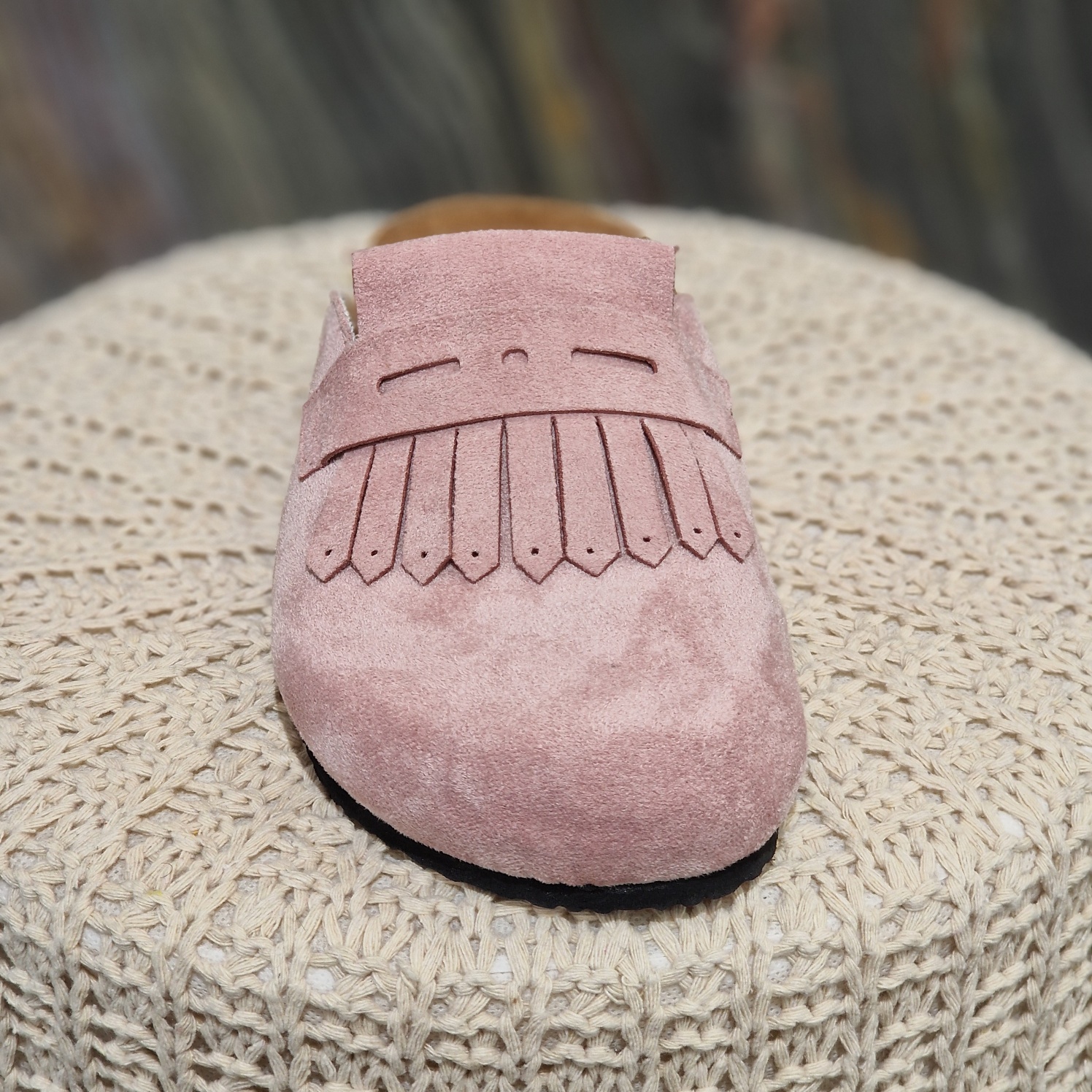 sabot femme à franges style kiltie sabot rose tendance confortable été sabot daim rose femme chic et confortable sabot Chattawak femme style bohème