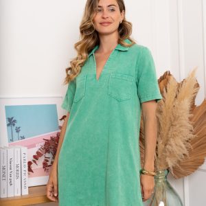 robe jean femme, robe effet jean légère, robe courte verte femme, robe vert d'eau femme,