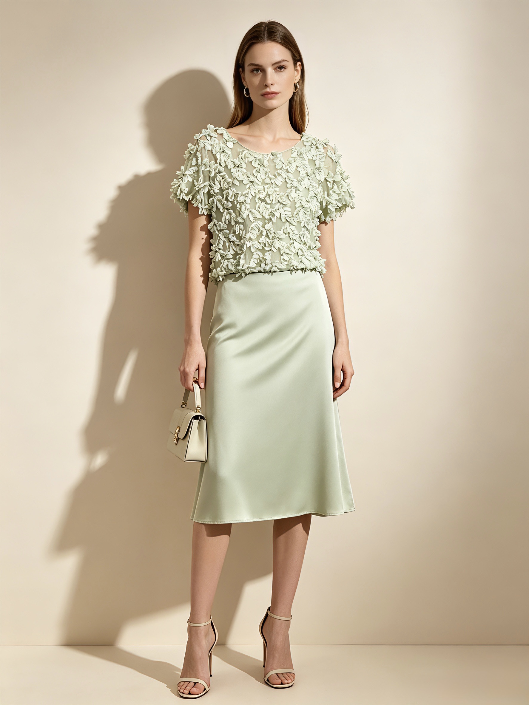 tenue élégante femme, top féminin fleuri, blouse de cérémonie, haut vert amande tendance, laon soissons paris reims