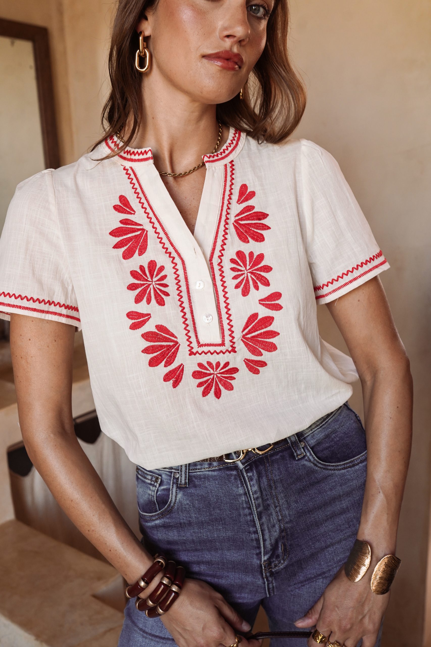 , blouse élégante femme, blouse style ethnique, blouse fluide femme, mode femme, prêt-à-porter féminin, boutique mode femme.