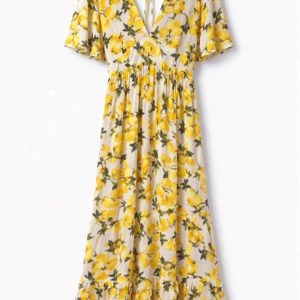 robe longue femme robe grande taille robe grande taille femme robe imprimé citrons robe à motif citrons robe estivale robe d'été robe fluide robe 100 % viscose robe cache-cœur robe taille empire robe manches courtes robe dos ouvert robe romantique robe bohème chic robe fleurie jaune robe jaune femme robe élégante robe vacances robe cérémonie été robe confortable mode femme grande taille