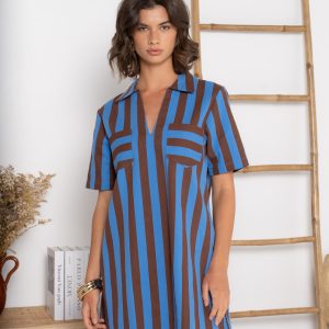 robe droite femme, robe rayée femme, robe bleu roi, robe chocolat, robe courte femme, robe style jean