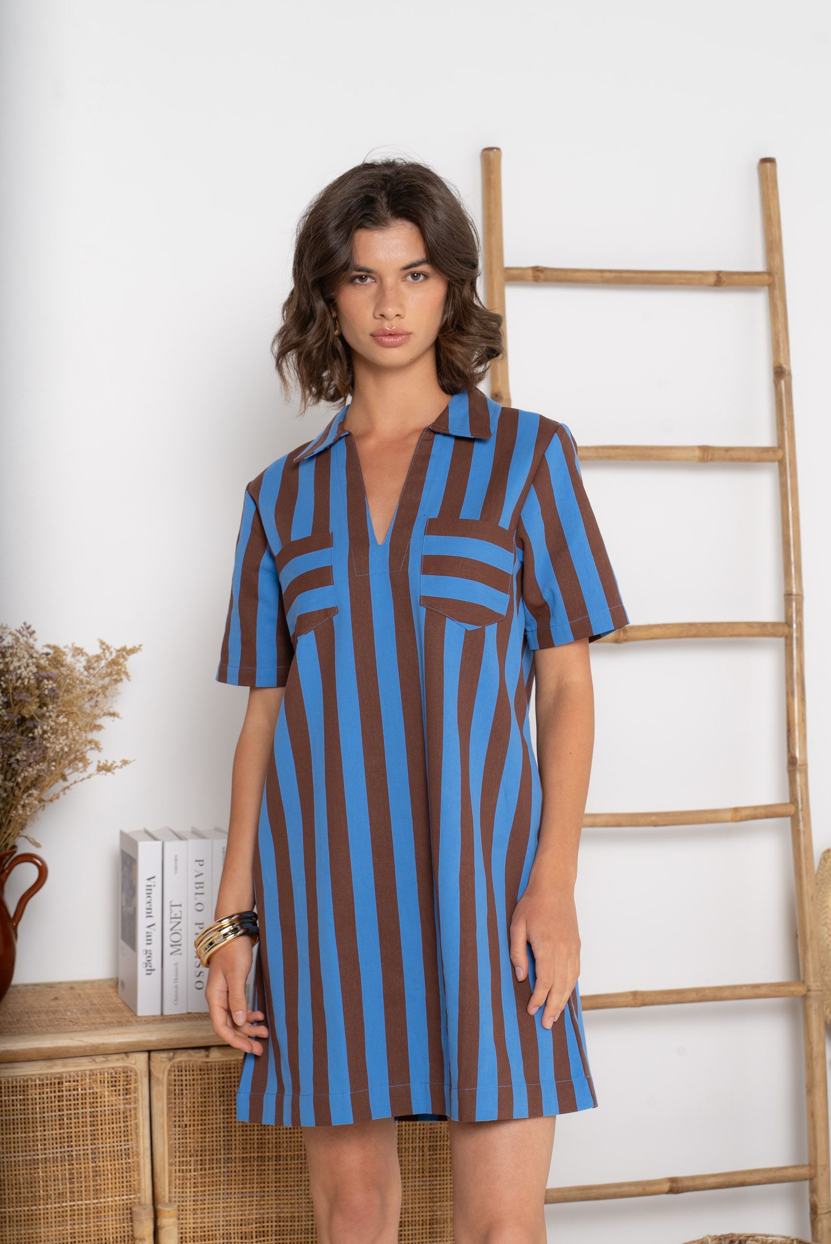 robe droite femme, robe rayée femme, robe bleu roi, robe chocolat, robe courte femme, robe style jean