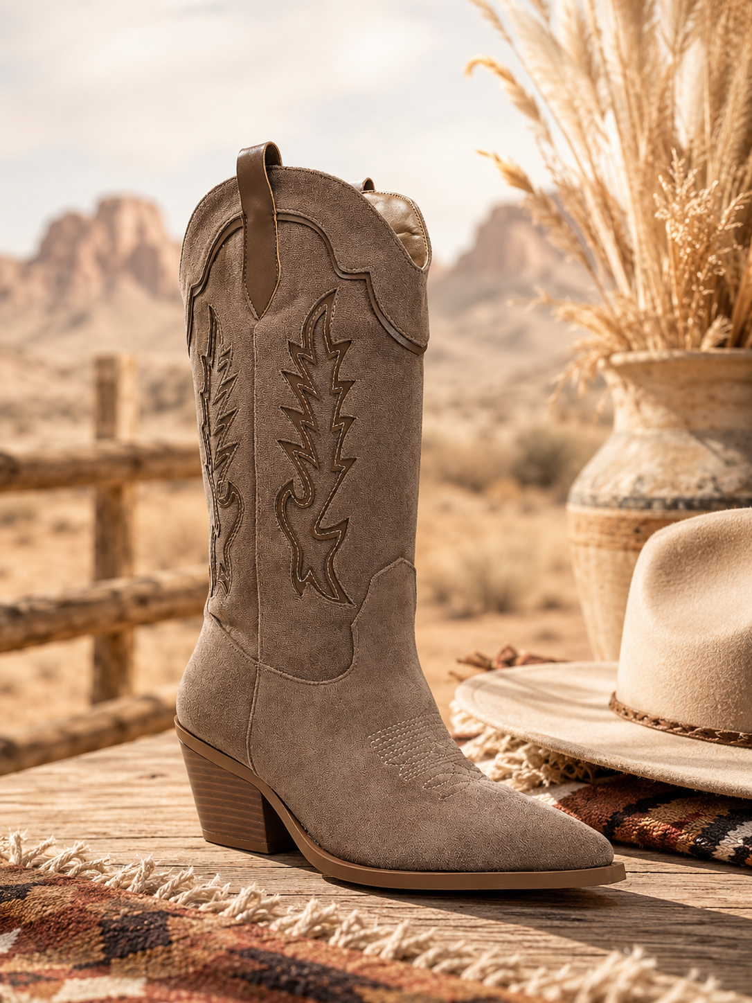 Botte santiag beige foncé femme Botte western femme à bout pointu Santiag beige avec motifs Botte cowgirl chic femme Botte western élégante Santiag femme tendance automne hiver Botte beige style cowboy Botte western bohème chic Santiag femme confortable Botte western mode femme