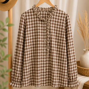 chemisier femme, chemisier à carreaux, chemisier vichy marron, chemisier beige femme, blouse bohème chic, blouse romantique, chemisier col volant, chemisier dentelle, blouse à manches longues, chemisier automne hiver, chemisier vintage, chemisier élégant femme, chemisier casual chic, blouse à carreaux femme, mode femme bohème, tendance automne, chemisier raffiné, boutique mode femme, Ô Trésor de MargÔ.