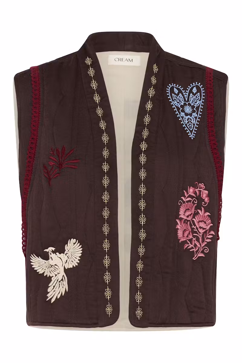 gilet marron femme veste chocolat femme gilet brun femme veste marron brodée veste légère femme gilet mi-saison femme veste automne femme veste sans manches automnelook bohème chic look western chic mode bohème femme mode automne hiver femme superposition vêtements femme veste à porter sur une robe gilet à porter sur une blouse veste casual chic femme veste élégante femme tenue bohème femme