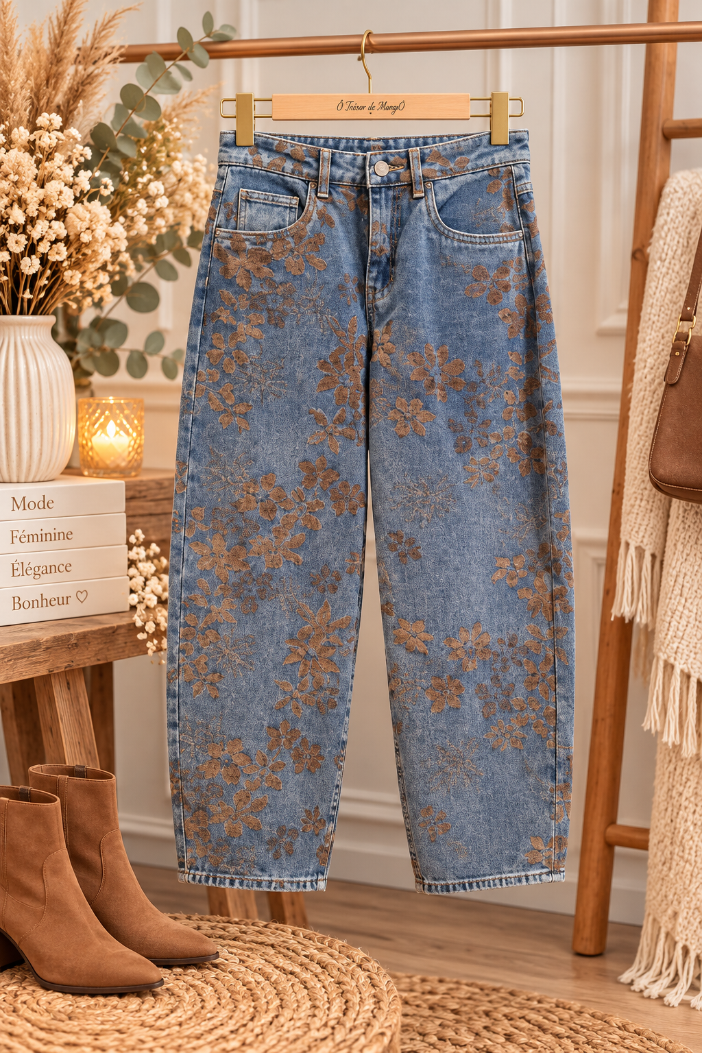 pantalon barrel CREAM, pantalon velours femme, pantalon velours effet jean, jean barrel femme, pantalon denim brodé, pantalon broderie chocolat, pantalon floral femme, pantalon CREAM femme, pantalon bleu femme, pantalon barrel tendance, pantalon velours bleu, jean brodé femme, pantalon bohème chic, pantalon femme tendance, pantalon casual chic, mode femme CREAM, Ô Trésor de MargÔ