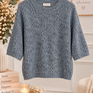 pull gris femme, pull gris Geisha, pull maille femme, pull manches 3/4 femme, pull manches coude, pull gris chiné, pull femme tendance, pull casual chic, pull oversize femme, pull maille douce, pull automne hiver femme, pull confortable femme, mode femme Geisha, pull femme gris, Ô Trésor de MargÔ