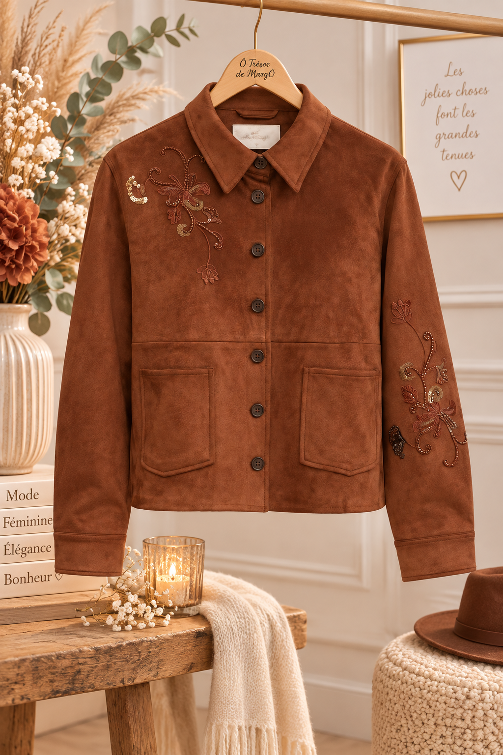 veste suédine camel femme, veste camel CREAM, veste CREAM femme, veste suédine femme, veste camel femme, veste brodée femme, veste florale femme, veste bohème chic, veste courte camel, veste tendance femme, veste automne femme, veste hiver femme, veste casual chic, veste camel broderie, veste suédine brodée, veste femme originale, veste femme tendance, mode femme CREAM, Ô Trésor de MargÔ