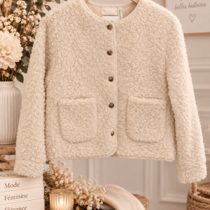 veste teddy femme, veste moutonnée femme, veste écrue femme, veste beige CREAM, veste CREAM femme, veste teddy écrue, veste mouton femme, veste cocooning femme, veste hiver femme, veste courte femme, veste casual chic femme, veste beige tendance, veste chaude femme, mode femme, Ô Trésor de MargÔ