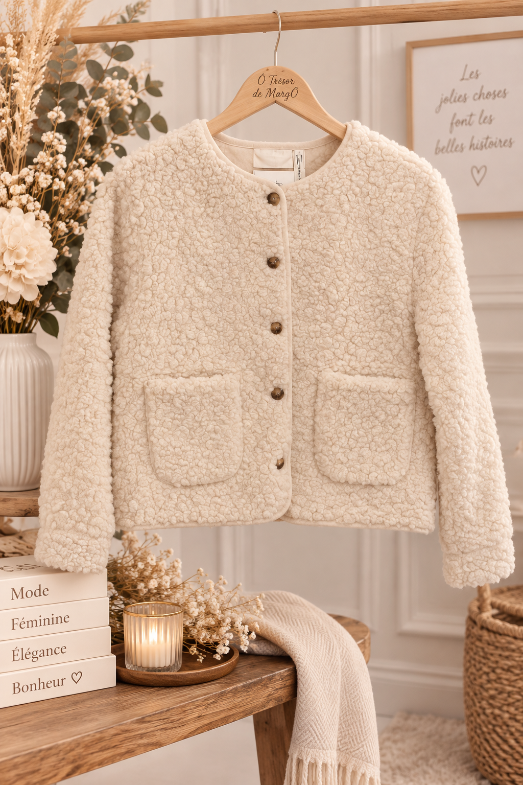 veste teddy femme, veste moutonnée femme, veste écrue femme, veste beige CREAM, veste CREAM femme, veste teddy écrue, veste mouton femme, veste cocooning femme, veste hiver femme, veste courte femme, veste casual chic femme, veste beige tendance, veste chaude femme, mode femme, Ô Trésor de MargÔ
