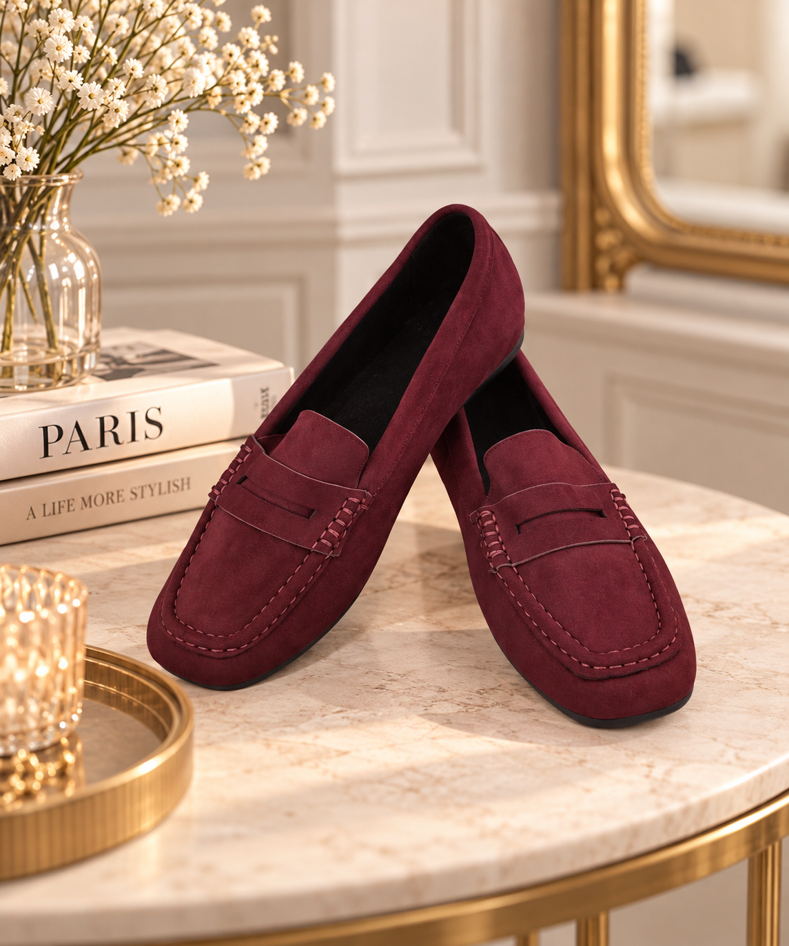 mocassins femme bordeaux, mocassins bordeaux femme, mocassins lie-de-vin, chaussures femme bordeaux, mocassins aspect nubuck, chaussures chic femme, mocassins confort femme, chaussures confortables femme, mocassins élégants, chaussures tendance femme.